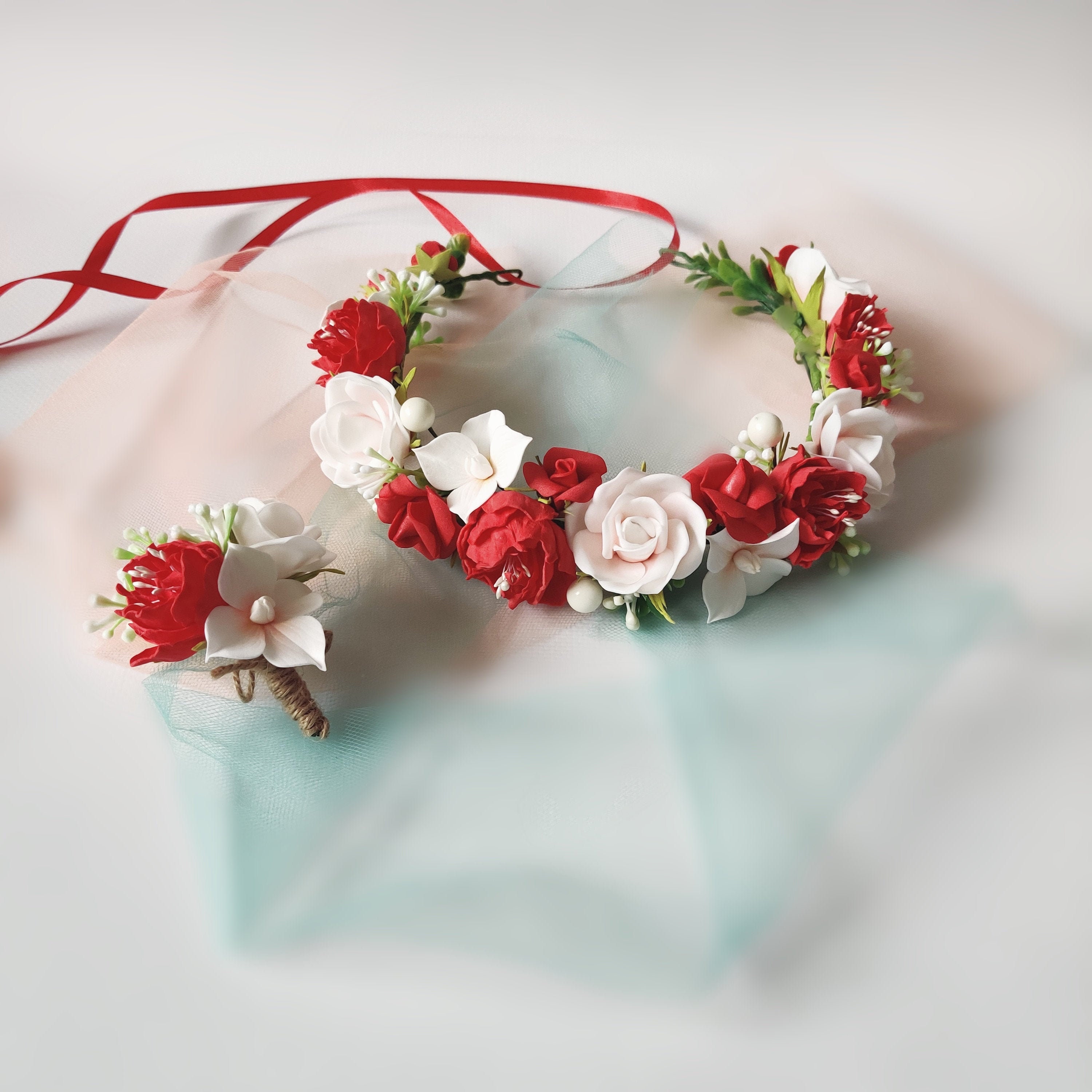 Flower crown red Flower girl crown Maternity crown red flower Etsy
