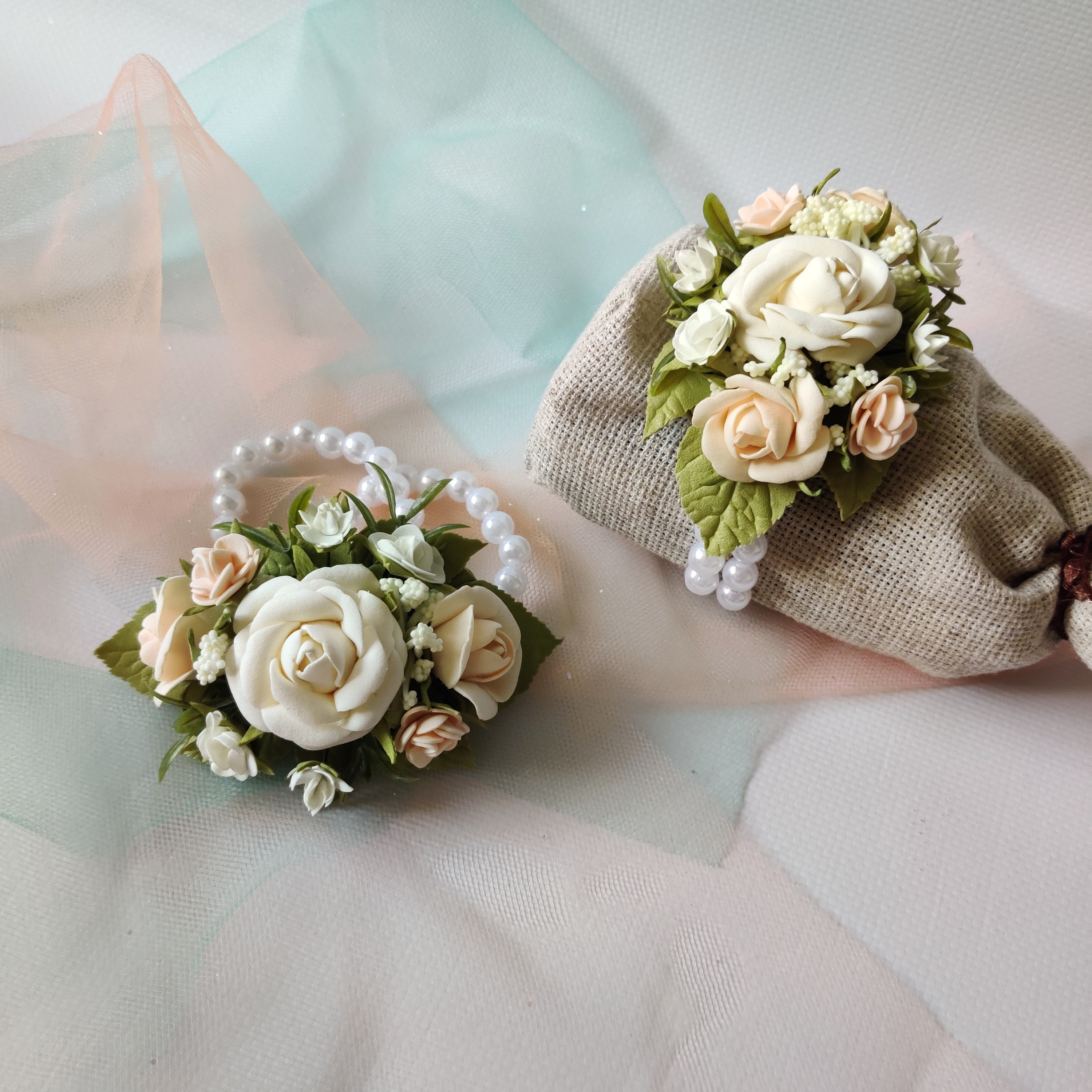 Champagne corsage wristlet and boutonniere set prom wrist Etsy