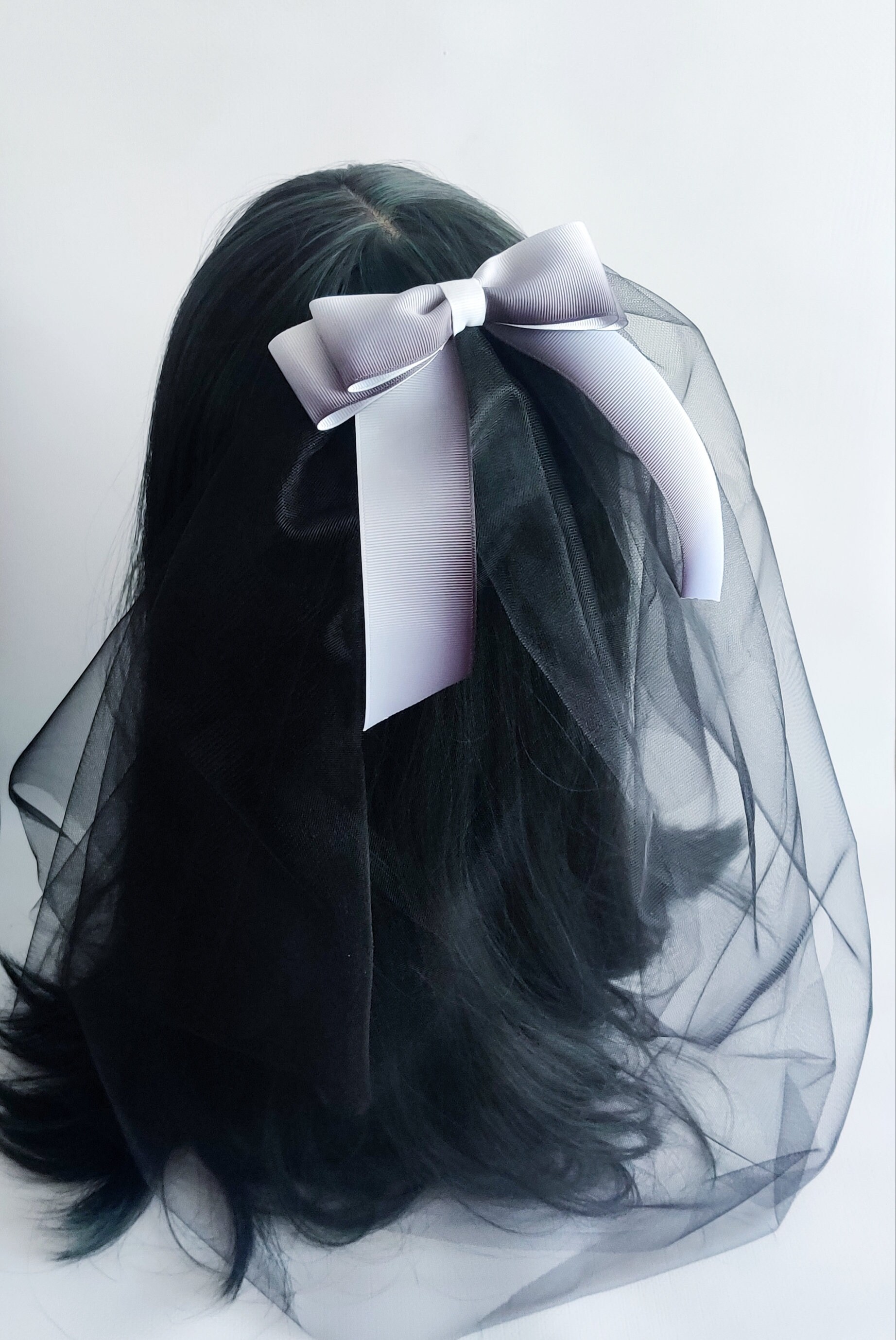 Gothic bridal veil. Halloween. Satin bow with hair comb. Nasty Gal. NWT. Black Lace Veil with Bow Pin, Victorian Mourning Veil, Goth  main image 4