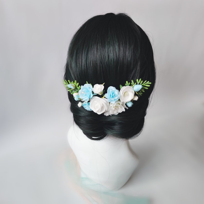 Flower Hair Comb Blue Wedding Flower Hair Piece Bridal Floral Etsy