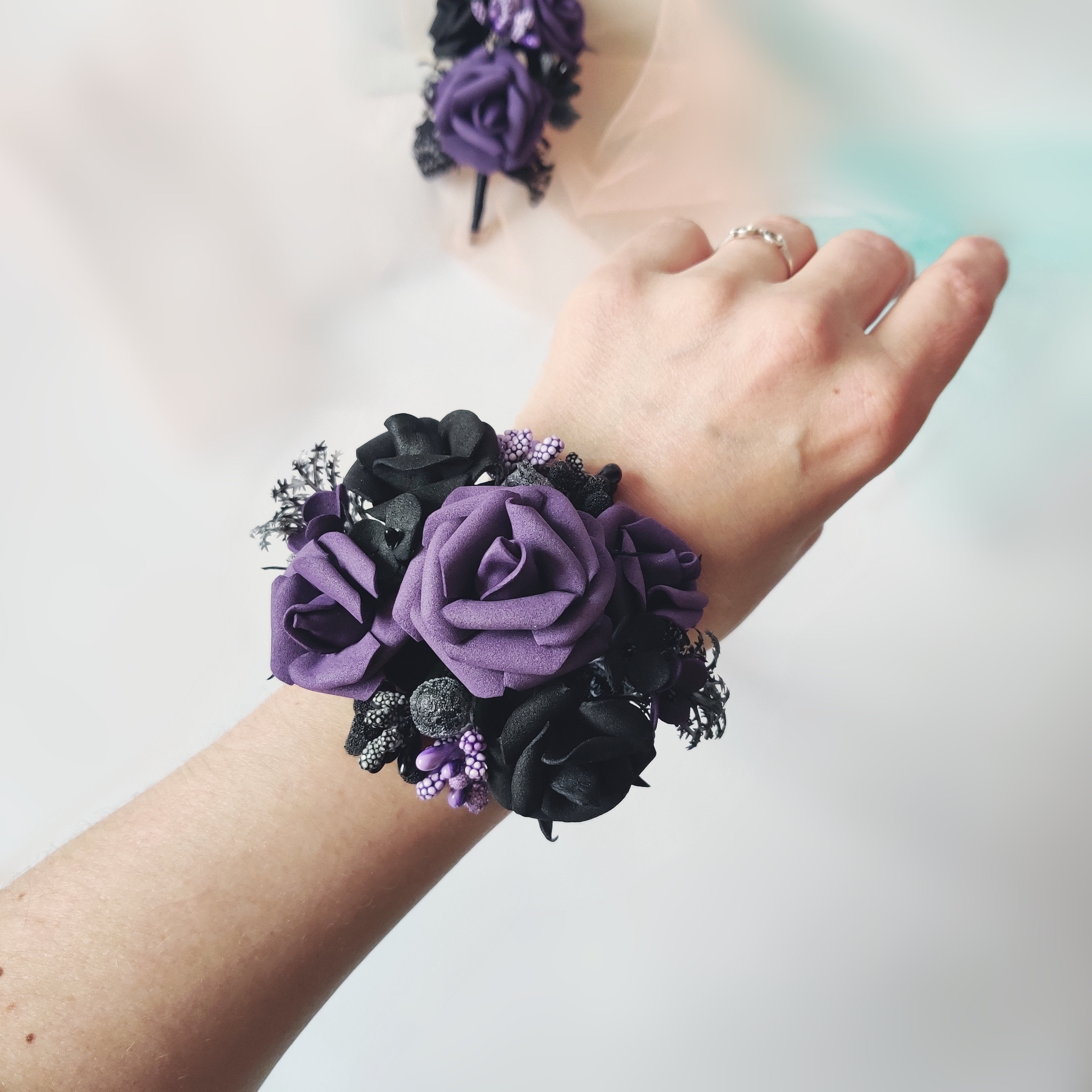 Black Purple Prom Corsage and Boutonniere Set 2026, Gothic Wedding Wrist  Flowers - Etsy