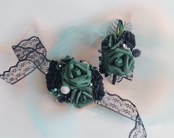 Emerald Green Corsage and Boutonniere Set, Prom Flowers
