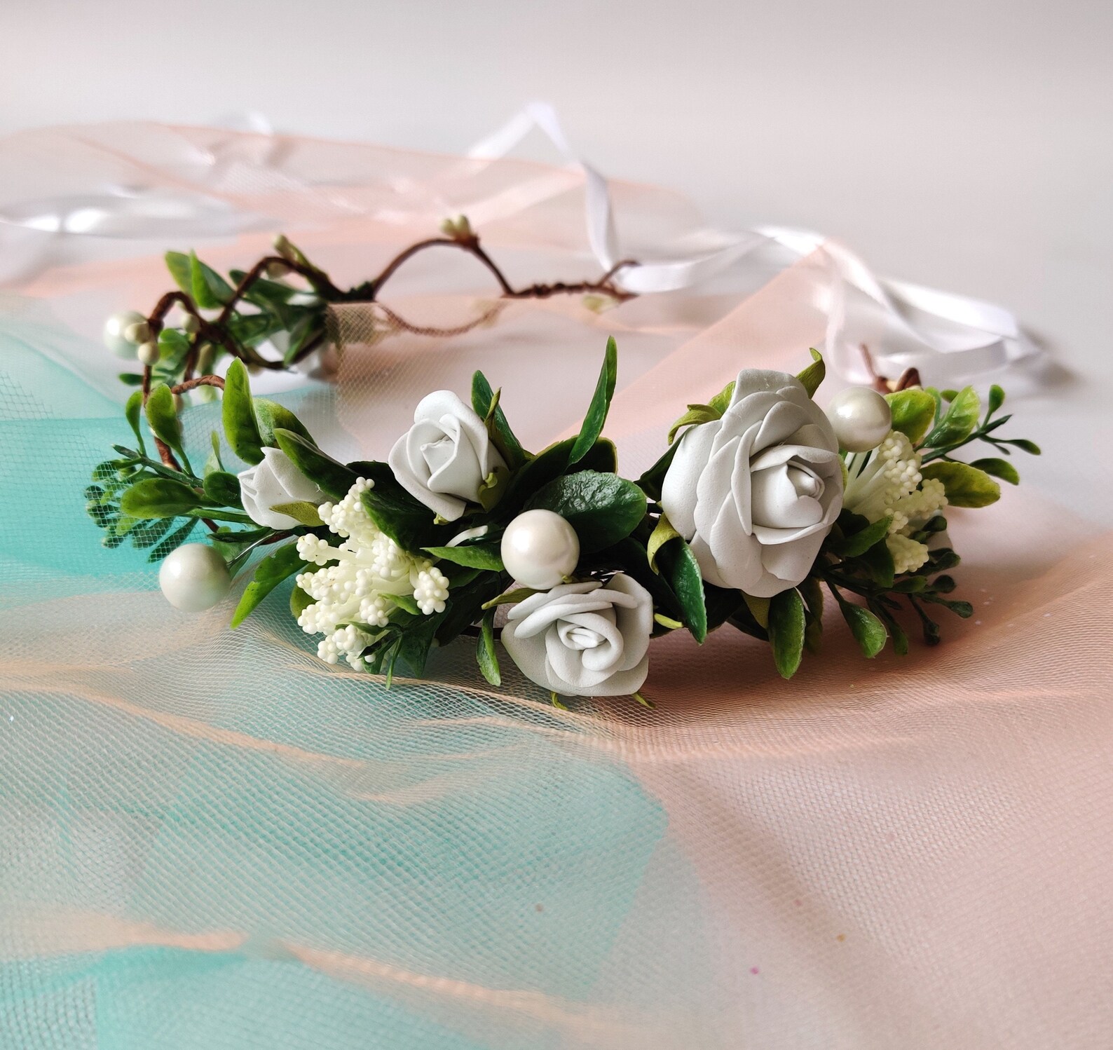 White rose bridal flower crown simple wedding crown white Etsy