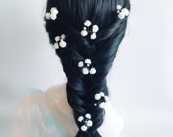Baby's Breath Hair Pins, Gypsophila Wedding Hair Flowers