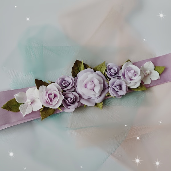 Lavender maternity sash Wedding flower sash Flower girl sash Maternity flower crown Lavender flower crown Lavender baby shower sash