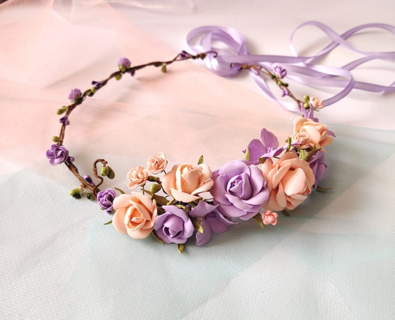 Purple Peach Baby Flower Crown Lavender Flower Wreath Purple  display picture 2