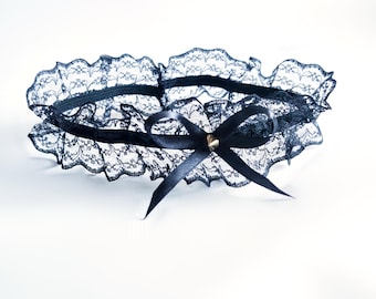 Black Lace Garter Set: Gothic Halloween Wedding, Bachelorette Party