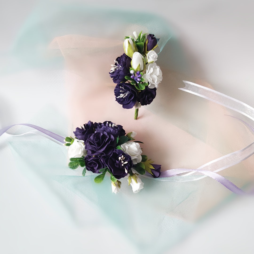 Geosar 20-Piece Wedding Corsage & Boutonniere Set - Purple Artificial Flowers For Prom & Bridal Party