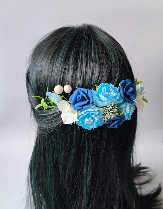 Navy Blue Flower Hair Comb: Wedding Floral Hair Piece - Etsy display picture 1