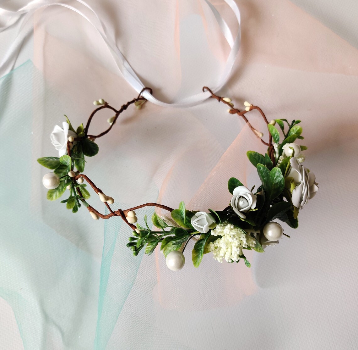 White rose bridal flower crown simple wedding crown white Etsy