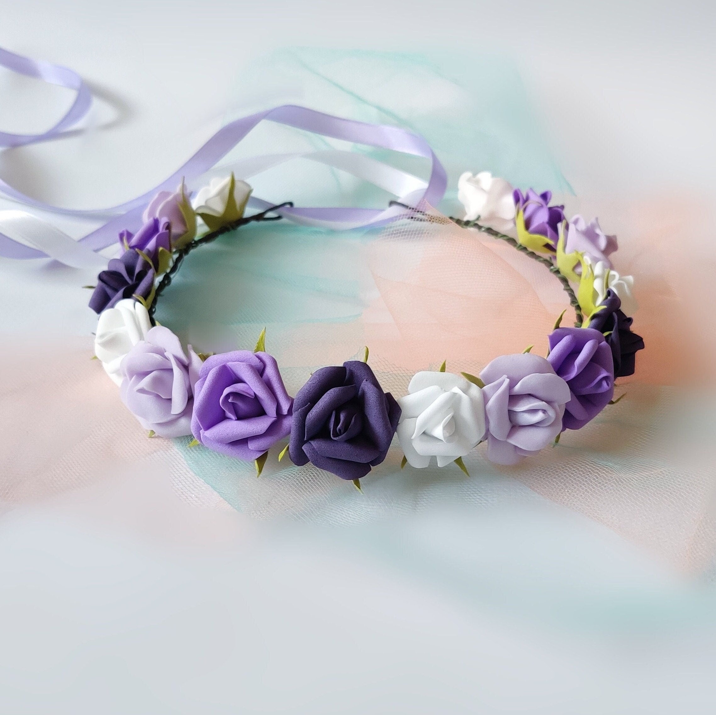 Lavender Flower Crown: Purple Rose Headband, Wedding Hair Piece