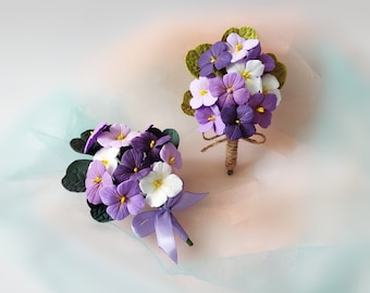 Lavender African Violet Corsage or Boutonniere, Purple Wedding Flowers
