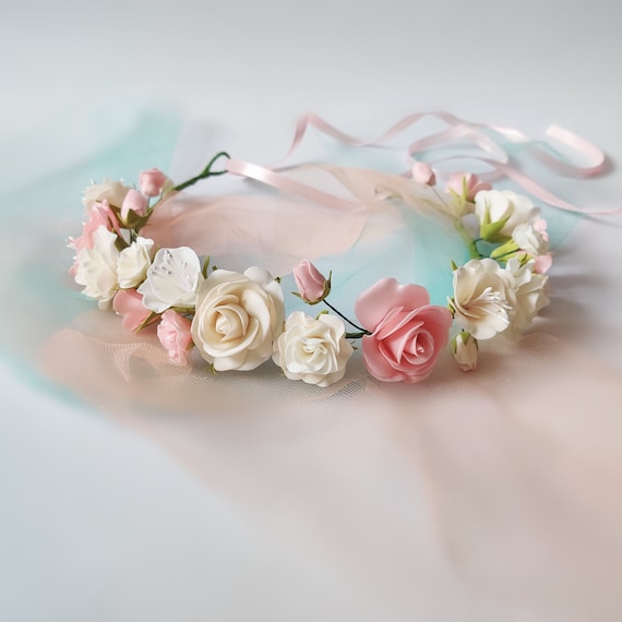 Blush Cream Flower Crown Flower Girl Crown Pink Ivory Wedding 