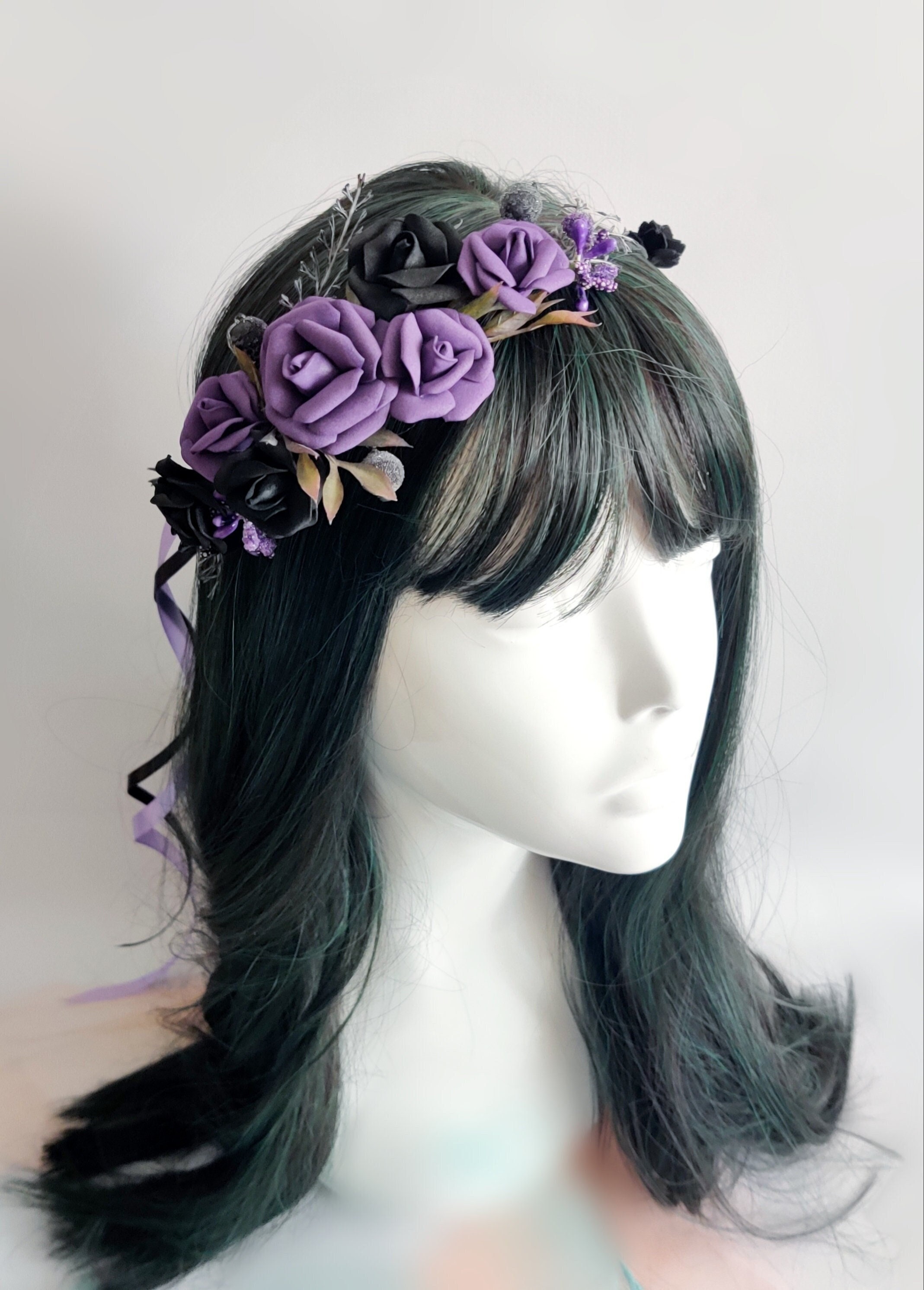 Elegant Black and Purple Floral Headband Amazon.com : KorViSHOW Purple Flower Crown - Traditional  main image 3
