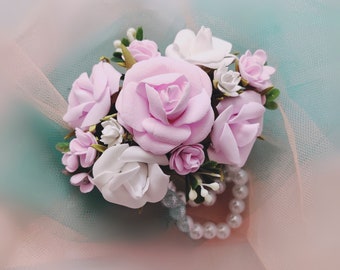 Blush pink corsage and boutonniere set Prom flower corsage wristlet Mother of the bride pearl corsage wedding wrist corsage bracelet dance