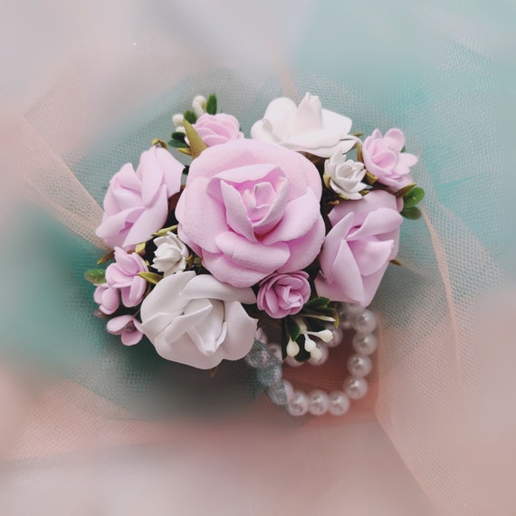 Blush Pink Corsage and Boutonniere Set Prom Flower Corsage Wristlet Mother  of the Bride Pearl Corsage Wedding Wrist Corsage Bracelet Dance 