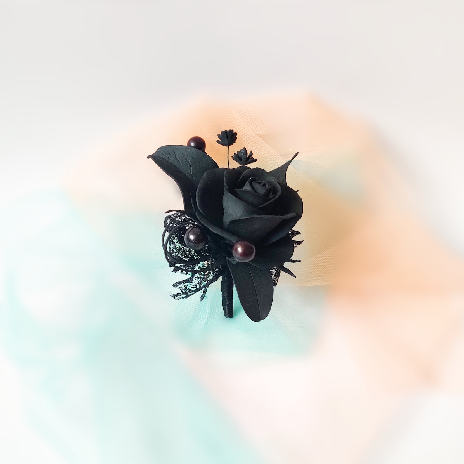 Corsage and boutonniere black wrist corsage Halloween wedding Etsy