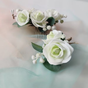 Wedding boutonniere for groom Prom boutonniere pin on eucalyptus boutonniere groomsmen lapel pin White rose flower boutonniere sage green