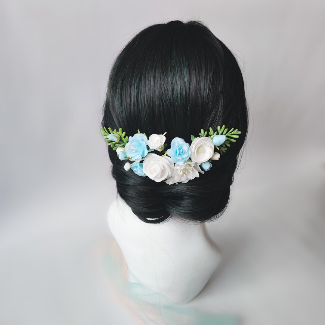 Flower Hair Comb Blue Wedding Hair Pins Prom Hair Comb Blue Bridesmaid