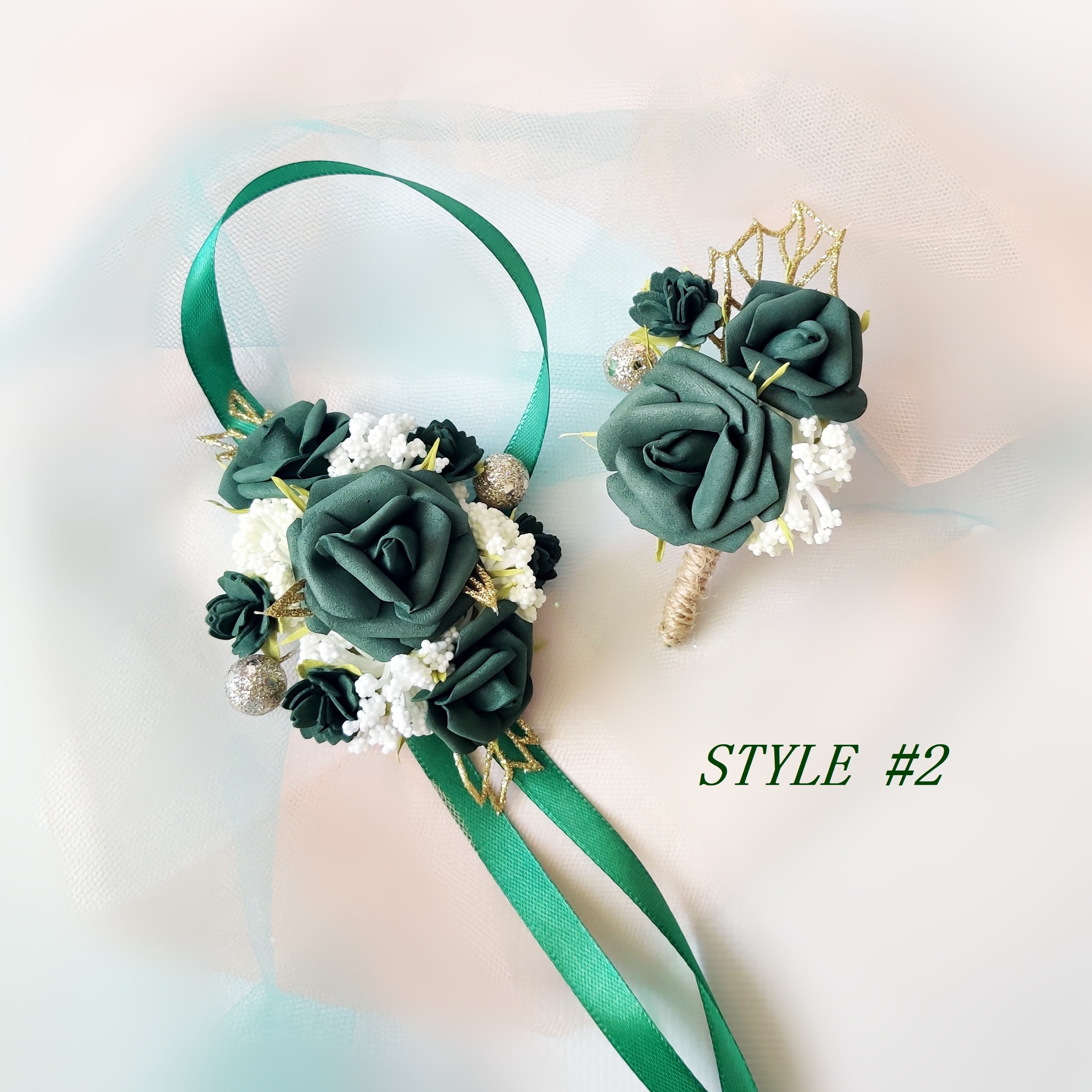 Emerald Green Gold Ivory Prom Corsage and Boutonniere Set 2026, Luxury  Wedding Flowers - Etsy