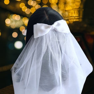 Bow veil white wedding veil Bridal veil with bow Bachelorette party veil Bridal shower veil Hen party veil Short veil with bow Korean style
