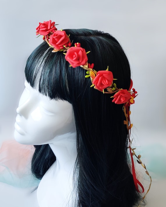 Red and Gold Flower Crown Flower Girl Headband Red Wedding  display picture 1