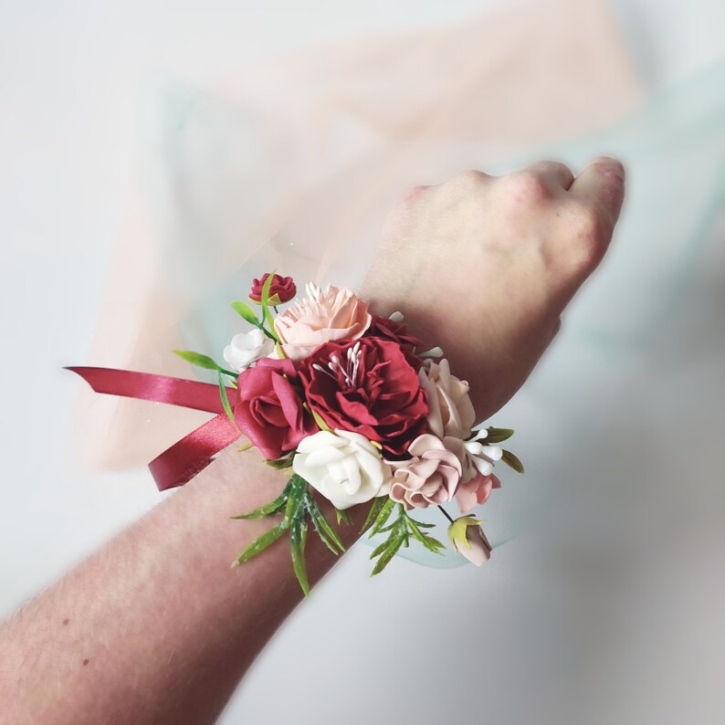 Burgundy Wrist Corsage Blush Pink Corsage Prom Corsage Mothers Etsy