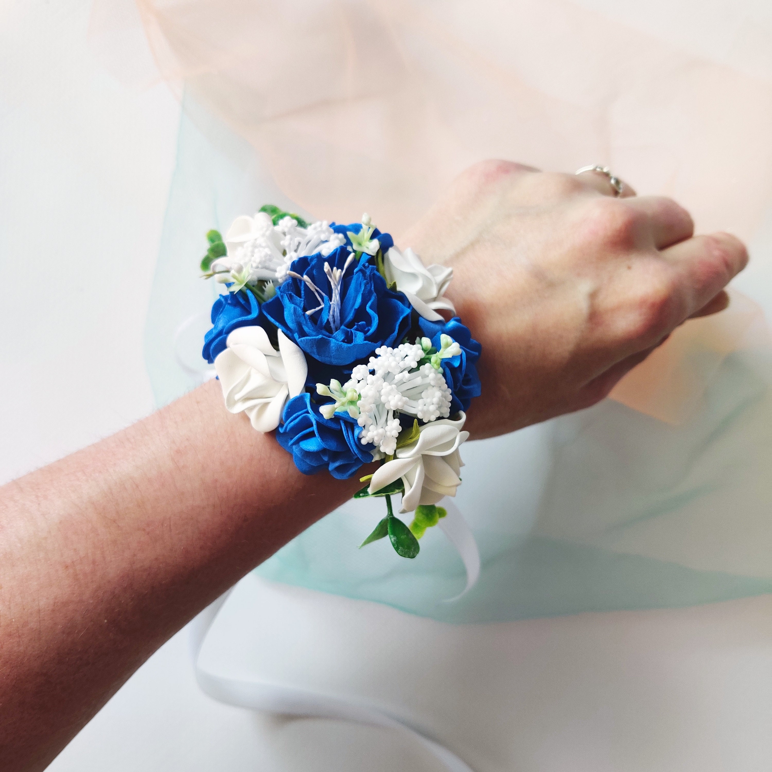 Corsage and Boutonniere Set Royal Blue Prom Corsage Wristlet Etsy