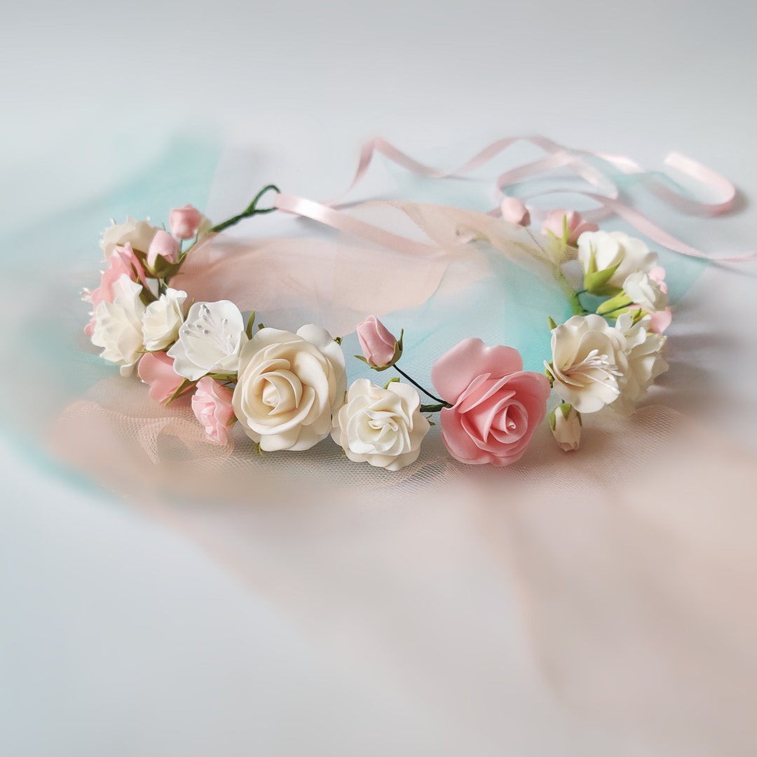 Blush Cream Flower Crown Flower Girl Crown Pink Ivory Wedding - Etsy