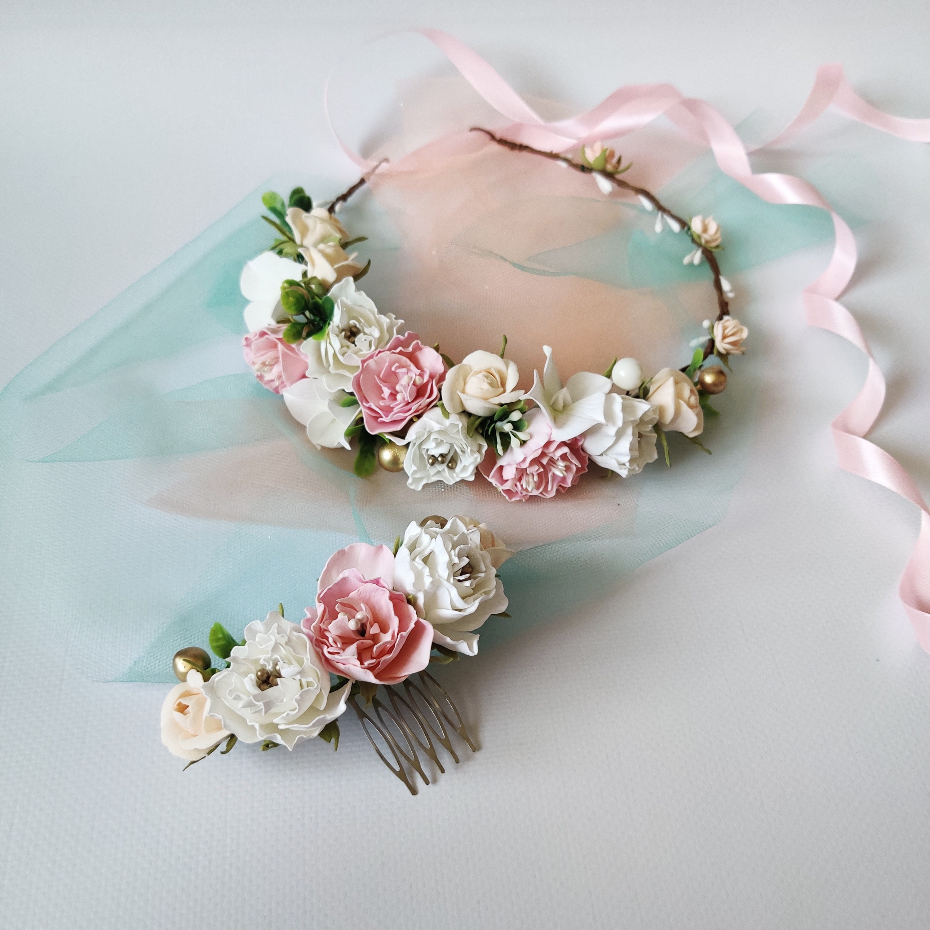 Blush Pink Flower Hair Comb Bridal Hair Piece Pink Wedding Etsy