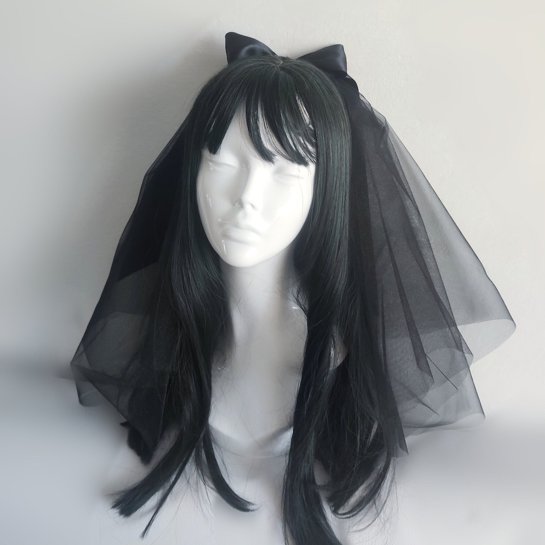 Gothic bridal veil. Halloween. Satin bow with hair comb. Nasty Gal. NWT. Bachelorette Black Satin Bow Gothic Bride to Be Headband  main image 4
