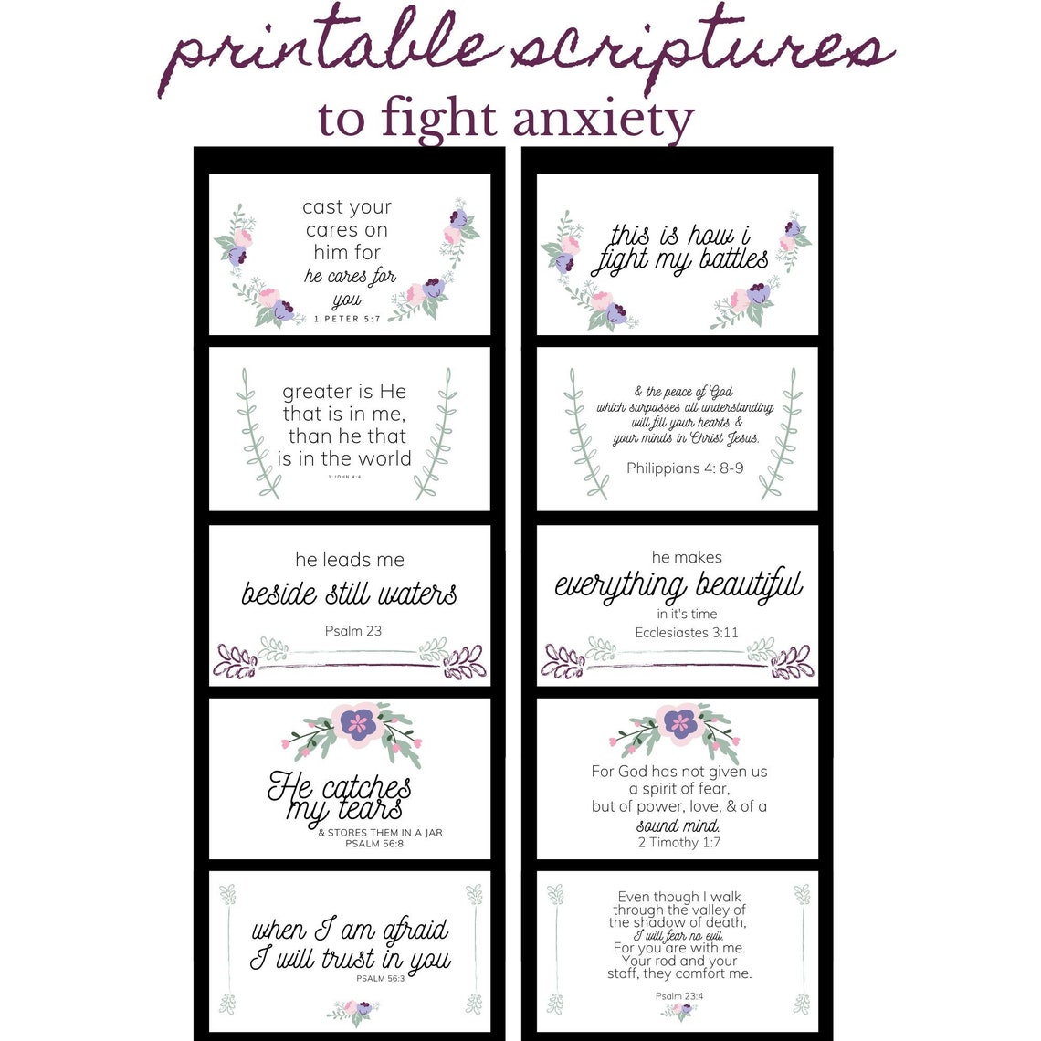 Printable Scriptures for Anxiety - Floral INSTANT DOWNLOAD, 2x3.5 - Etsy
