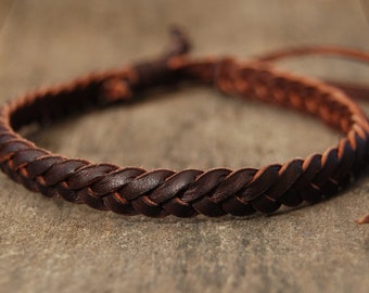 Knot braided leather bracelet, 1st quality cow leather. Unisex rustic leather wristband, for men, women and kids. Handmade leather jewelry.