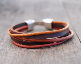 Pulsera de cuero de envoltura para la muñeca de la mujer o del hombre pulsera wrap de cordón multicapas regalo para mujer regalo para hombre