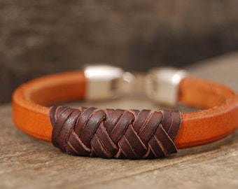 Pulsera de cuero regaliz trenzado para la muñeca de los hombres pulsera artesanal con sortija de cuero para hombres regalo de cuero para él