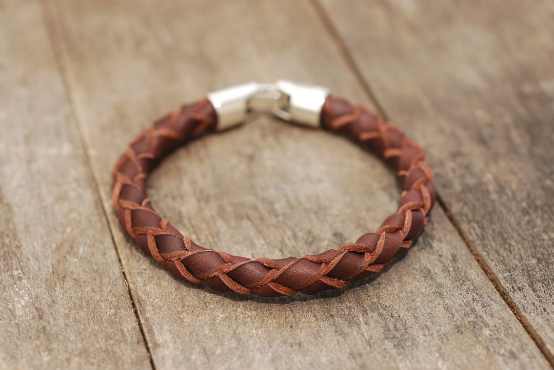 XXL Round Handmade Braided Wristband for Men. Leather Bracelet Etsy