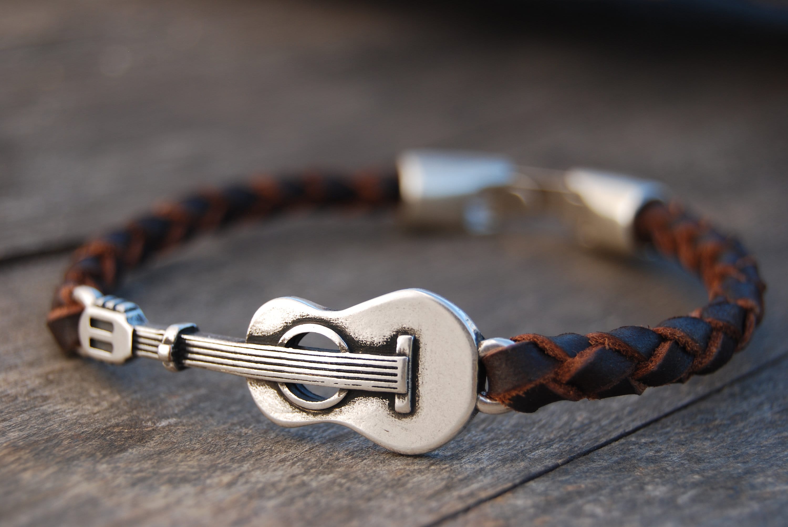 Leather Bracelet With Guitar. Bracelet With Music Instrument Etsy