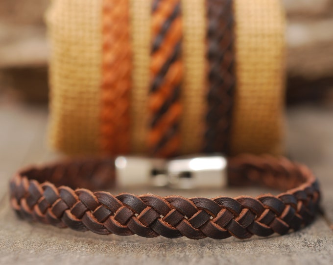 Clasp Braided Leather Bracelet. Handmade Rustic Cowhide Etsy