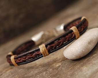 Pulsera de cuero negro con cuero trenzado marrón para hombre pulsera con cuero de color pulsera para hombre regalo para caballeros