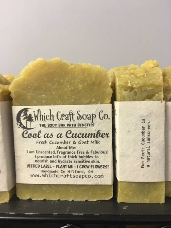Cool as a Cucumber - Fresh Cucumber & Goat Milk Soap - 100% Zero Waste Packaging - Label's are seeded paper and grow flowers when planted.