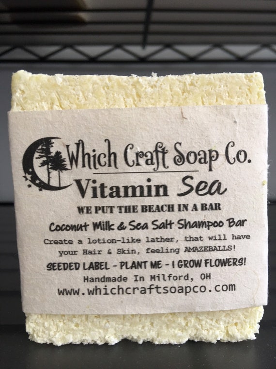 Vitamin Sea - Coconut Milk & Sea Salt Shampoo Body Bar - 100% Zero Waste Packaging - Label's are seeded paper and grow flowers when planted.