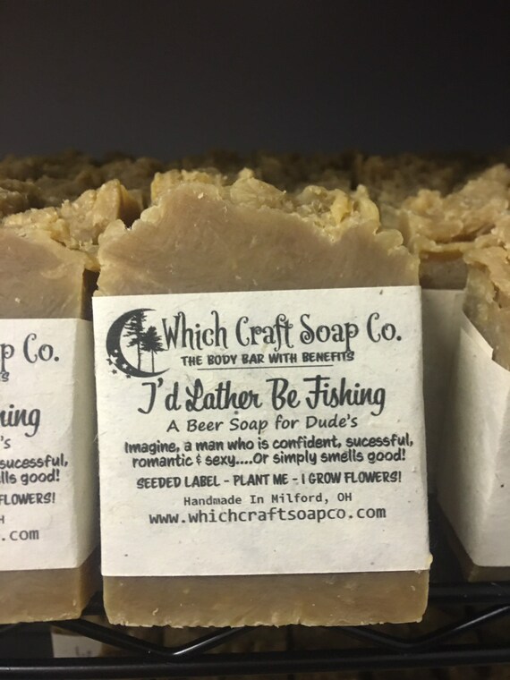 I'd Lather Be Fishing - Hemp & Beer Soap - 100% Zero Waste Packaging - Label's are seeded paper and grow flowers when planted.