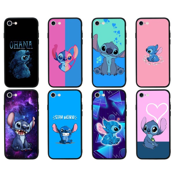 Stitch Hülle für Apple iPhone 15 , 15 Plus, 15 Pro, 15 Pro Max, 14 13 12 11 X XR XS SE 8 7 6 - Schwarze Bumper-Abdeckung