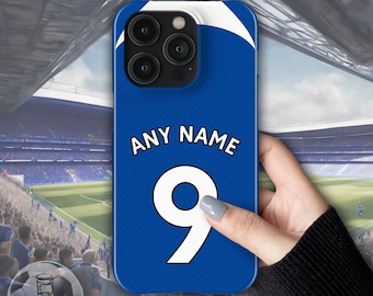 Chelsea Football naam/nummer hoesje voor iPhone 15 14 13 12 11 X XR XS Pro Max Plus SE 8 7 6, S23 S22 S21 S20 S10 S9, Pixel, Huawei ('23-'24)