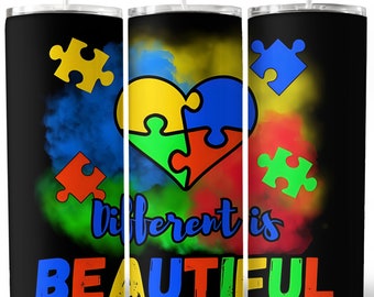 Autism Different is Beautiful 20oz Tumbler Cup met rietje voor warme en koude dranken, kleurrijk autistisch