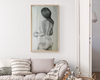 Morning coffee graphite art. ORIGINAL, LARGE 36” x 23” Unframed