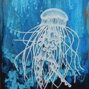 Jellyfish acrylic painting on stretched canvas 10” x 8” Glow in the dark