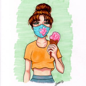 GOOFBALLS RULE - Original Art Print - Colorful Art Print - Girl with Ice cream cone - 8&quot;x8&quot; unframed