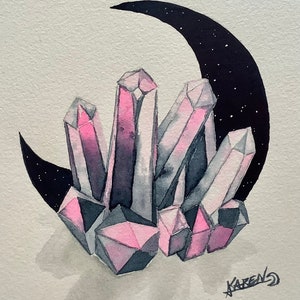 MOON CRYSTAL Watercolor painting on cold pressed paper 5” x 7” unframed