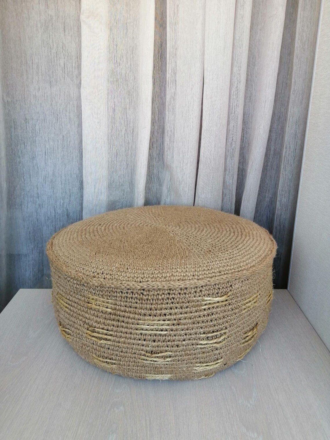 Pouf jute. Round pouf knitted from 100 natural jute with Etsy